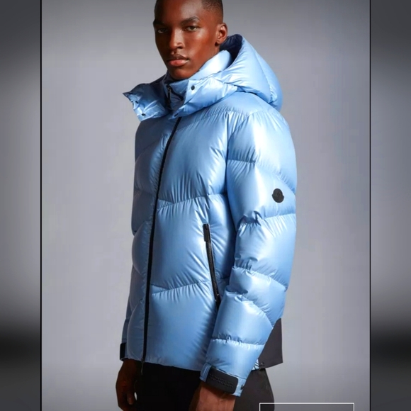 NWT$1,860 MONCLER Yonne Zigzag Channeled Blue Down Puffer Jacket Coat Sz 4 (XL) - Picture 4 of 16